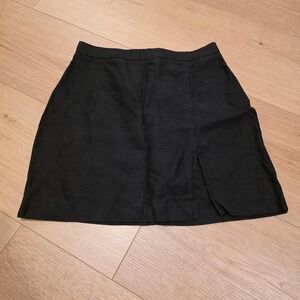 Wilfred Aritzia Black Linen Tencel Blend Slit Mini Skirt Size 6 Chic Minimalist